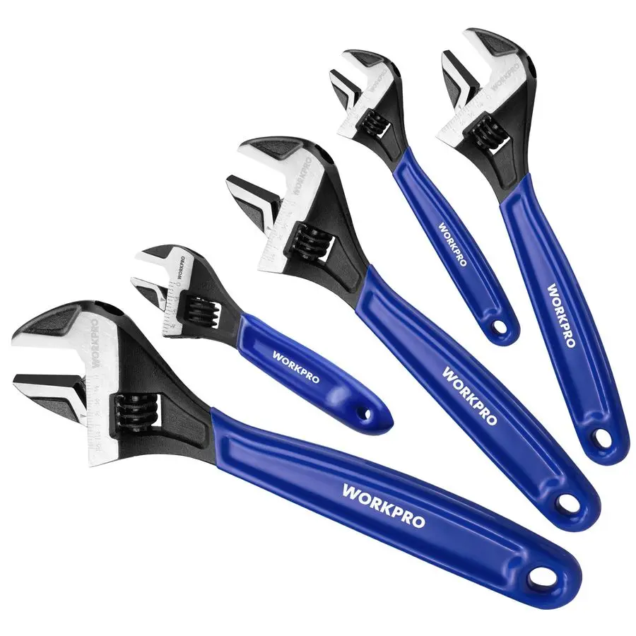 

5piece Adjustable Wrench Set, 4Inch amp 6Inch amp 8Inch amp 10Inch amp 12Inch Wrenches, Wide Jaw Black Oxide Wrench, Metric amp