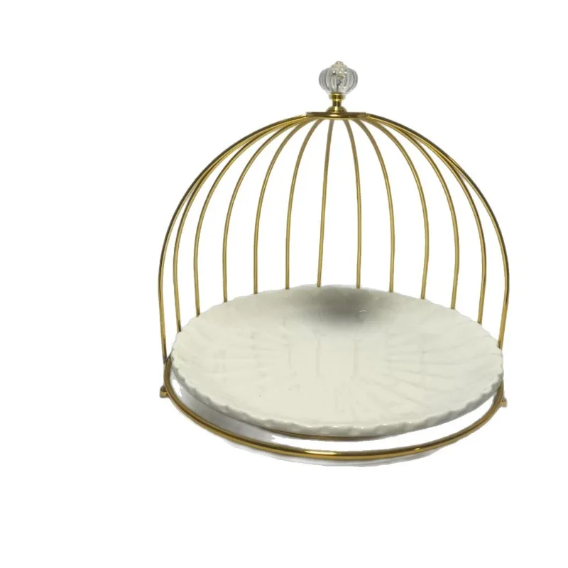 

wrought iron tray creative hanging fruit basket household light luxury simple cake plate high sense high value iron frame