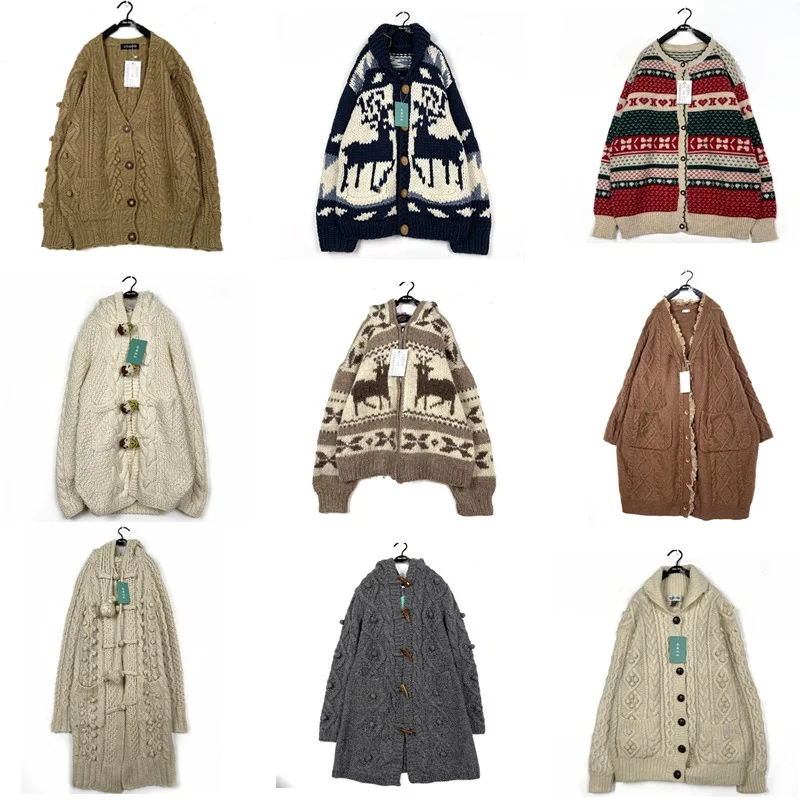 

Vintage Pure Woolen Sweater Cardigan Color Bean Twist Art 3D Style Women's Sweet Style Winter Fashion Tagkita