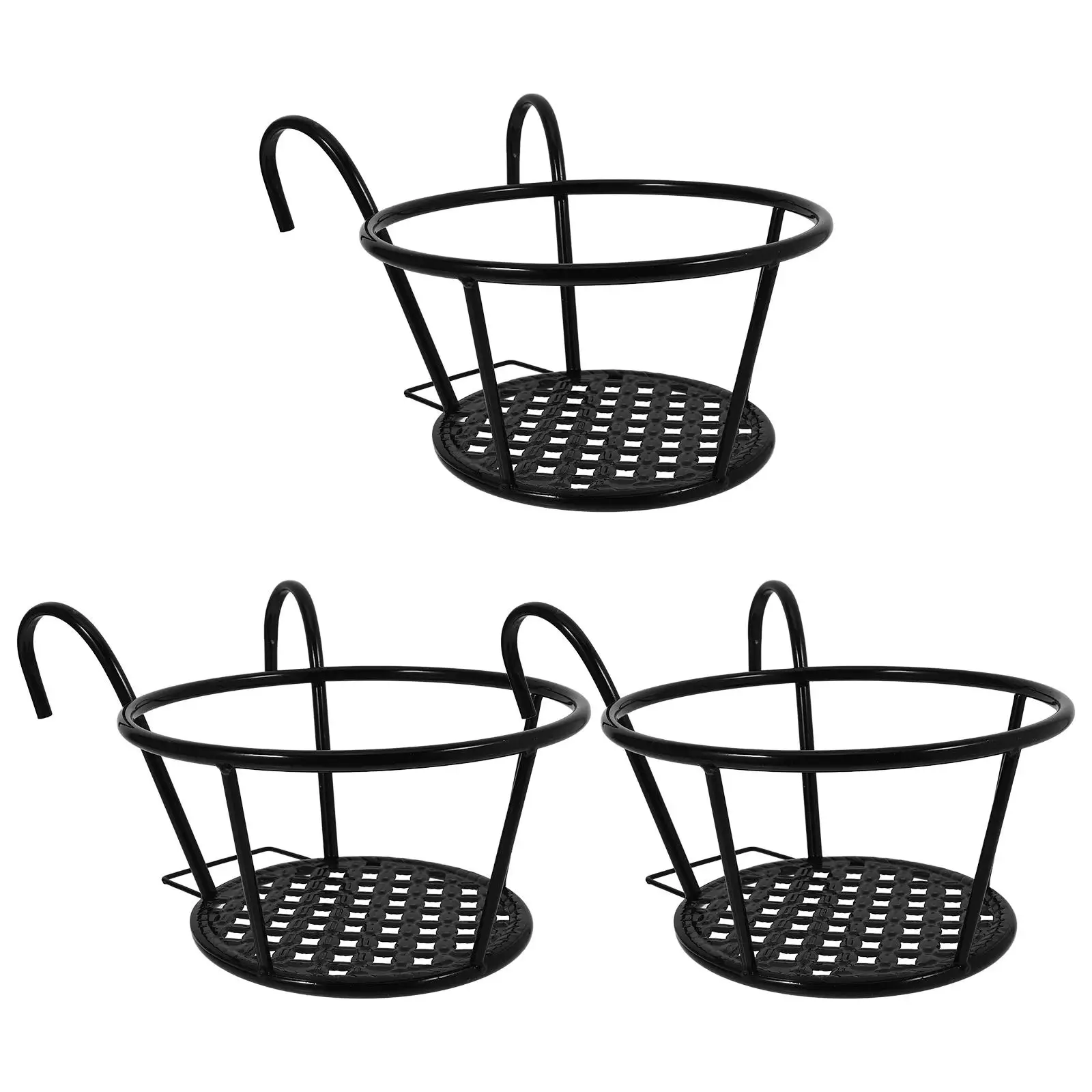 

3 Pcs Hanging Flower Pot Rack Metal Planter Shelf Durable Small Size Balcony Holder Wall Decor Use