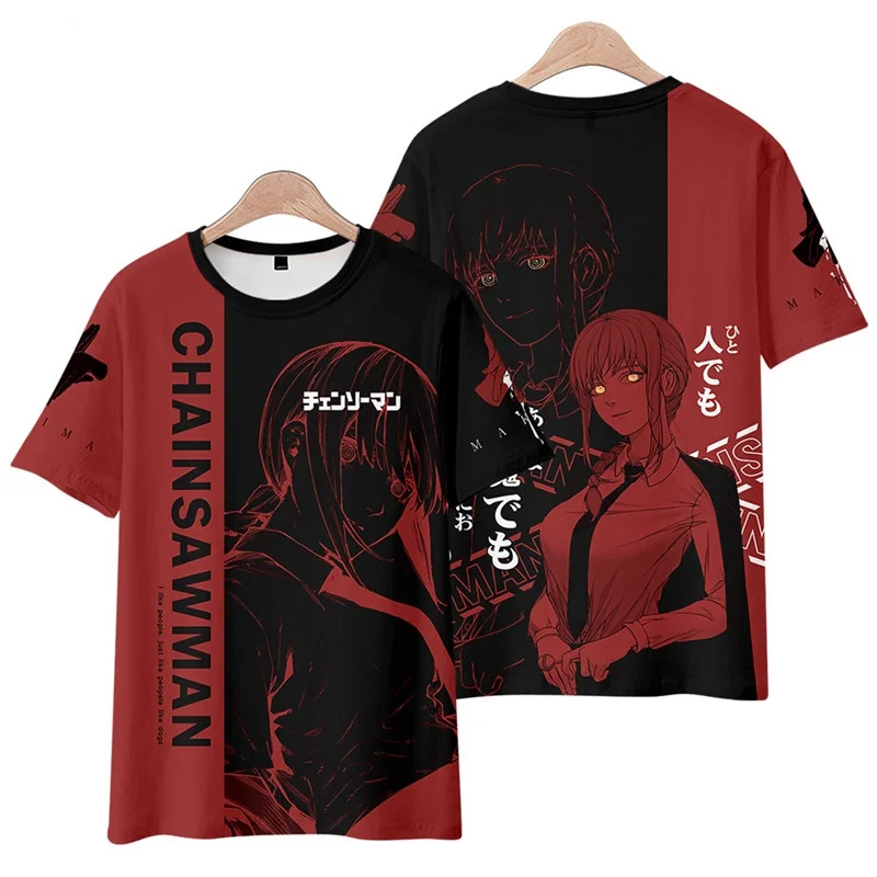 Camiseta de Manga Corta para Padres e Hijos, con Estampado del Anime Japonés Chainsaw Man, de Secado Rápido, Transpirable y Cómoda para el Verano