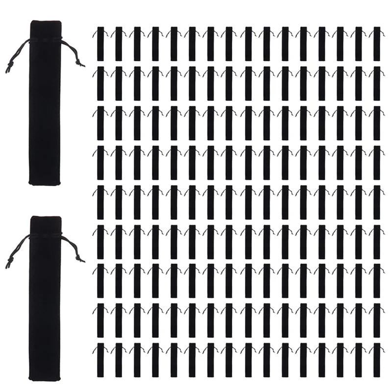 

J1UL1N 400Pcs Velvet Pen Pouch Black Drawstring Bag Single Pen Holder Packaging Sleeve For School Office Business Gift