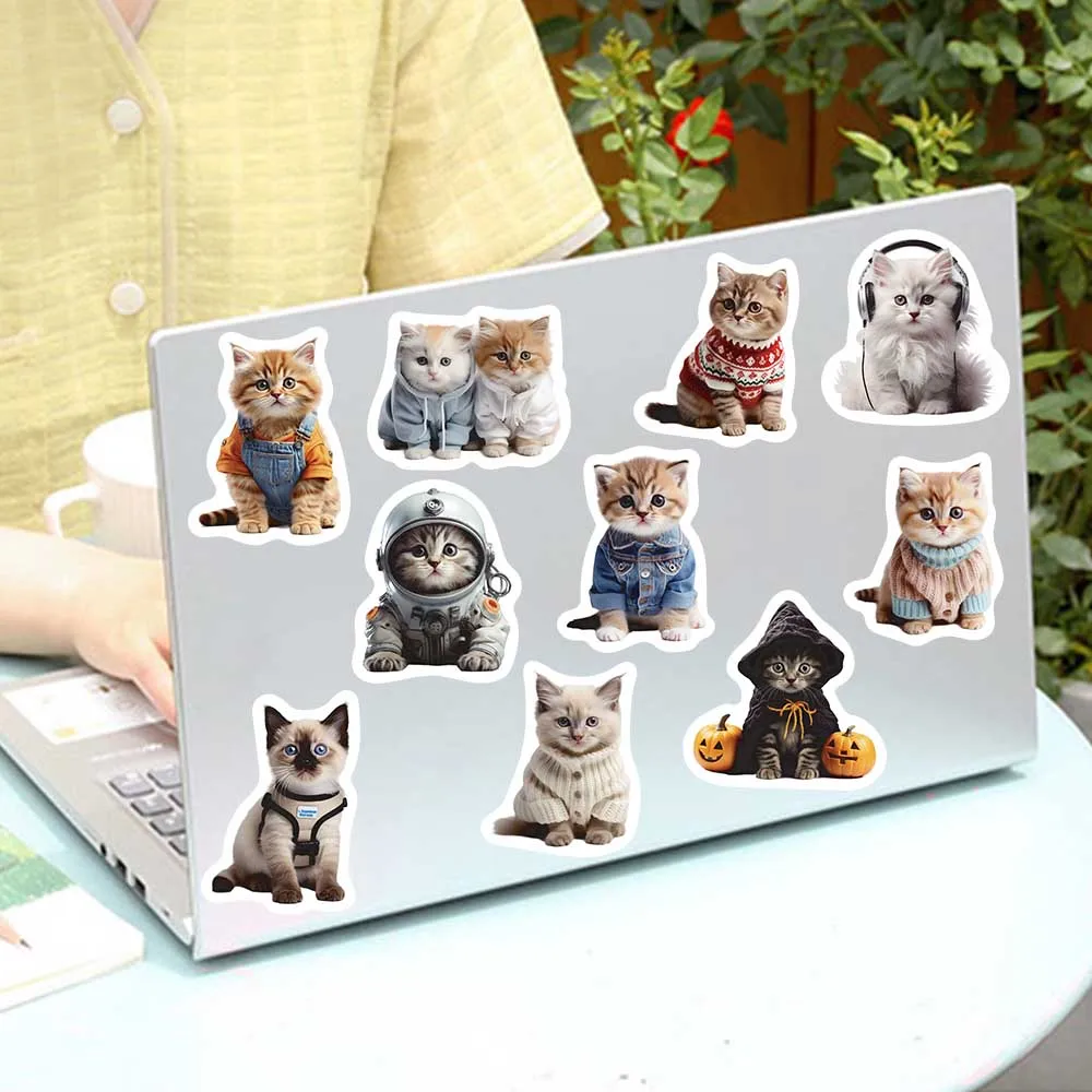 50PCS Cute 3D Cat Kitty in Suit Kawaii DIY Stickers Waterproof Skateboard Laptop Phone Diary Car Vinyl PVC Decoration Stickers