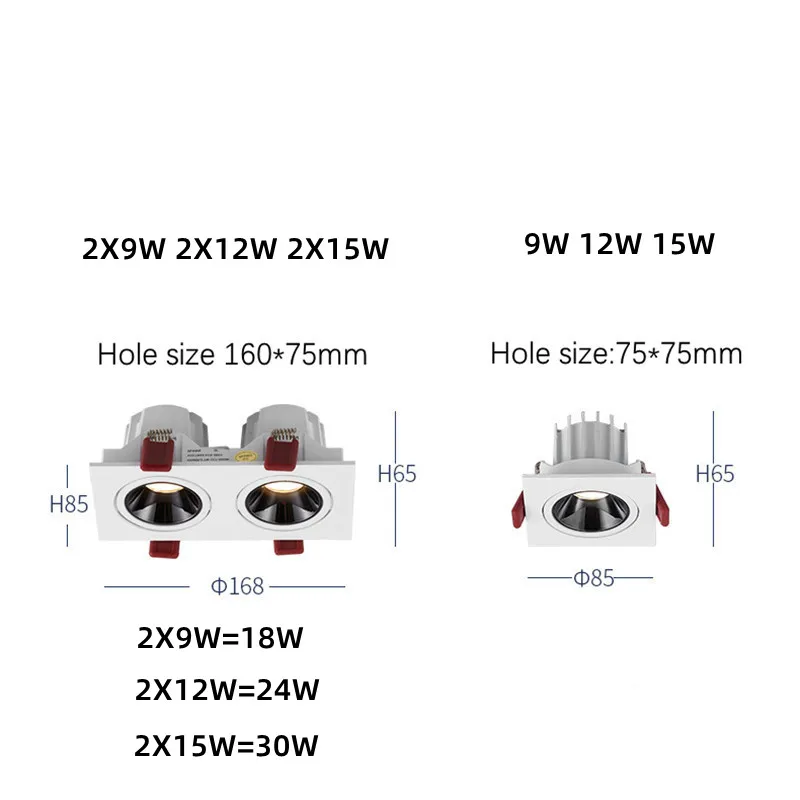 Imagem -03 - Diodo Emissor de Luz Recessed Regulável Downlight Teto Led Simples Downlight Profundo Anti-brilho Iluminação Local Led Interior para Lojas de Escritório em Casa