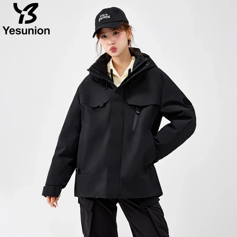 YESUNION 3 in 1 スノーマウンテンダウンジャケット レディース 冬用コート 防風 ウィンドブレーカー キャンプ サイクリング トレッキング アウトドアジャケット