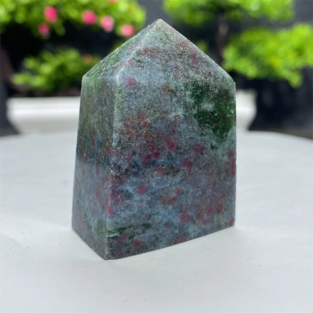 حجر سحري من الكريستال الطبيعي ، برج عمود من 4 جوانب ، عينة من الأحجار الكريمة المعدنية ، هدية التأمل الروحي ، الياقوت الأحمر والأخضر