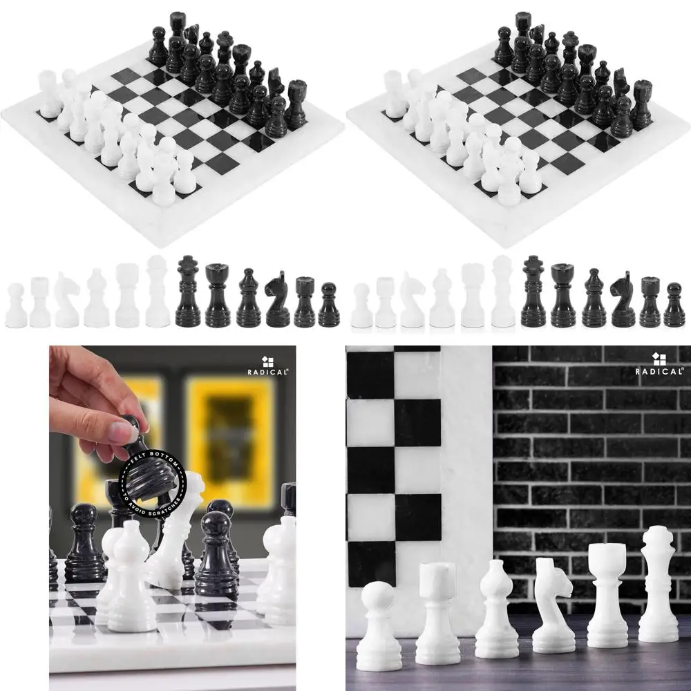 

Luxury 12 Handcrafted Marble Chess Set in Black & White for Adults, Ideal for Home Decor and Board Game Enthusiasts