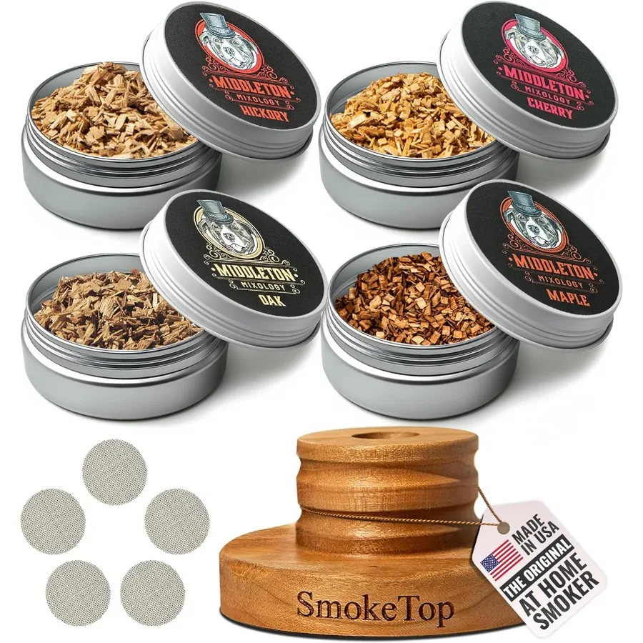 

SmokeTop Cocktail Smoker Kit with 4 Flavors Wood Chips Cocktail Smoker Kit and Chips for Old Fashioned Cocktails Whiskey and Bo