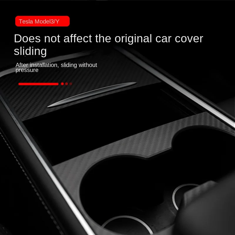 Gdbchzdm capa de console central ultrafina de fibra de carbono real para tesla modelo 3 y 2021-23 não afeta o controle central push-pull uso