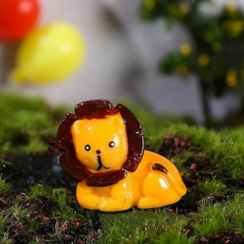 50PCS Mini Jungle Animals Figurines Resin Lion Wild Animal Miniature Figurines Resin Lion Ornament For Garden Moss Landscape