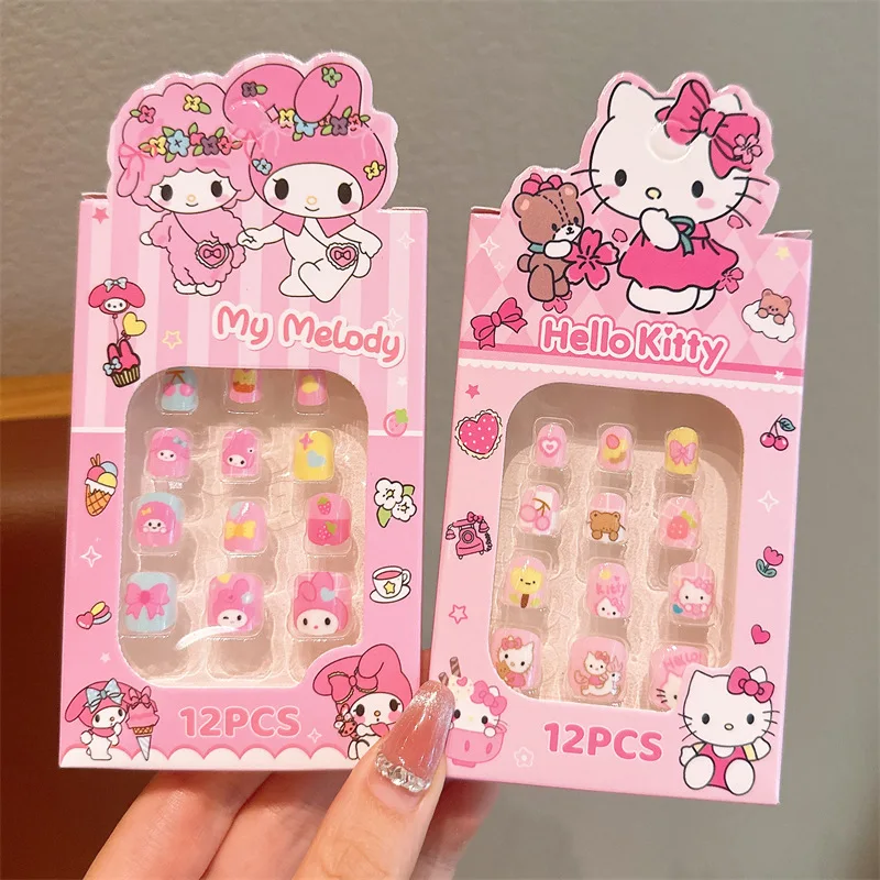 

Sanrio Cartoon Hello Kitty Kids Nail Sticker Cute Cinnamoroll Kuromi Children Self Adhesive Nail Patch Accessories Girl Toy Gift