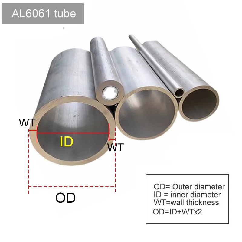 Tubo redondo de alumínio, 6061 Diâmetro exterior 46mm, parede interna de 38-44mm, 1mm-4mm, tubulação de alumínio reta dura, parede fina e grossa