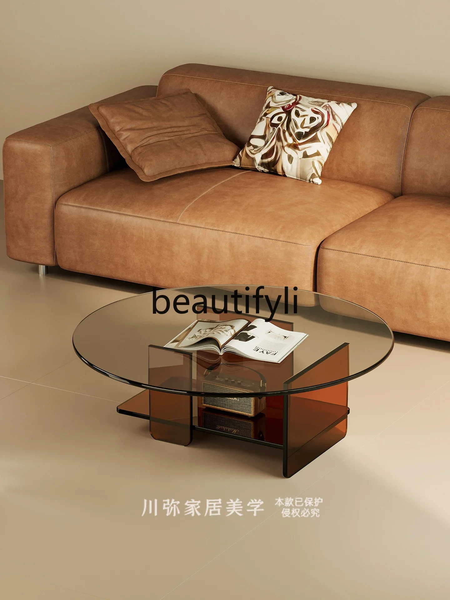 

Round coffee table living room home new light luxury tea table acrylic glass tea table modern
