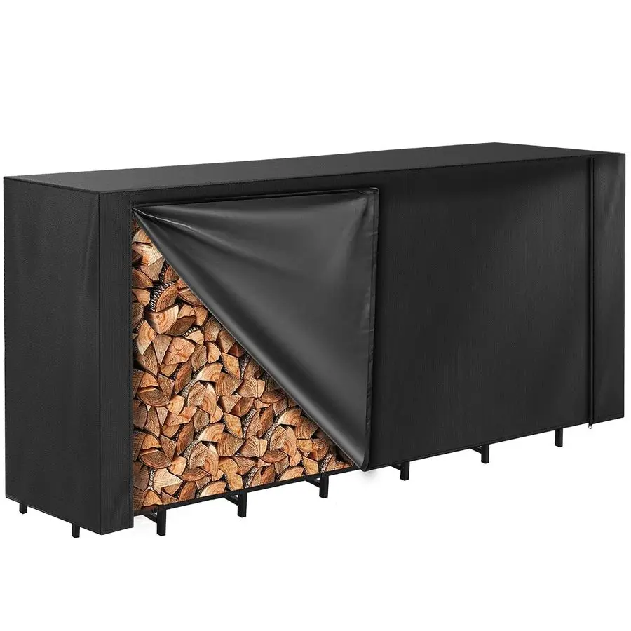 

Firewood Rack Cover 8FT, Waterproof Firewood Rack Outdoor Cover with Full Front Zipper amp Windproof Straps, Heavy Duty 600D Oxf