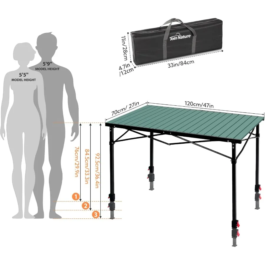 Portable Outdoor Adjustable Height Camping Table Large for 26 Person Foldable Rollup Aluminum Camp Table with Carry Bag for Pic