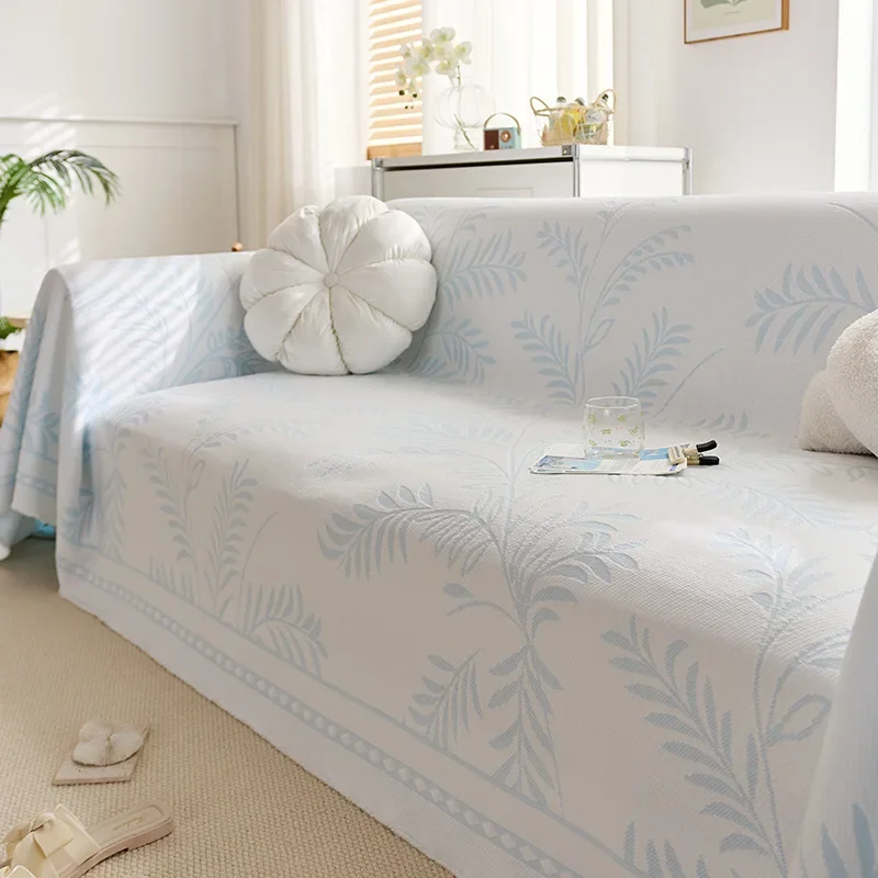 Soft Summer Cooling Jacquard Sofa Cover Skin-Friendly Breathable Couch Cushion for Office Full Cover Anti-Scratch Sofa Blanket