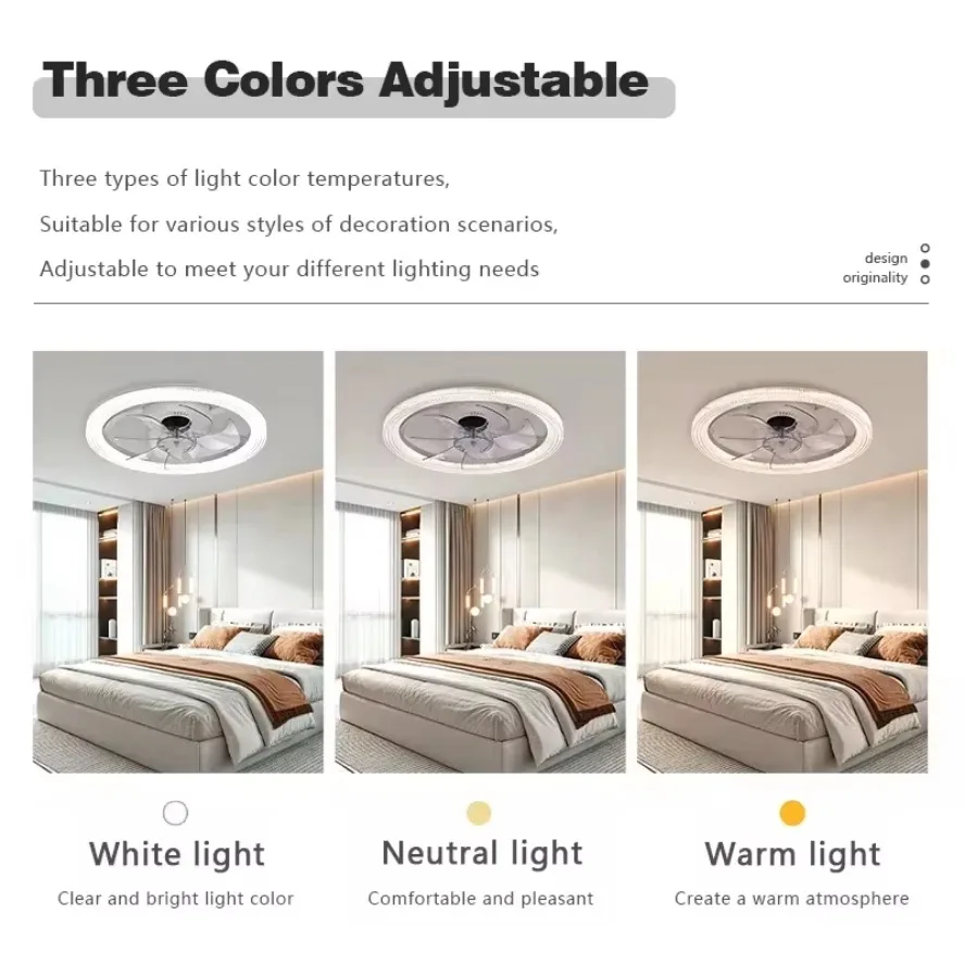 Nordic LED New Ceiling Fan Light Simple White Intelligent APP Dimmable Indoor Lighting Living Room Bedroom Study Home Fan Light
