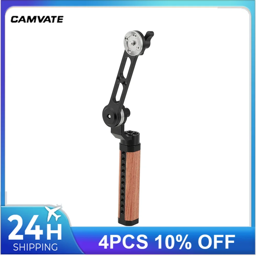 CAMVATE Camera Shoulder Wooden Handgrip Extension Arm With ARRI Rosette Mount Connection Joint for DSLR Shoulder Mount Video Rig