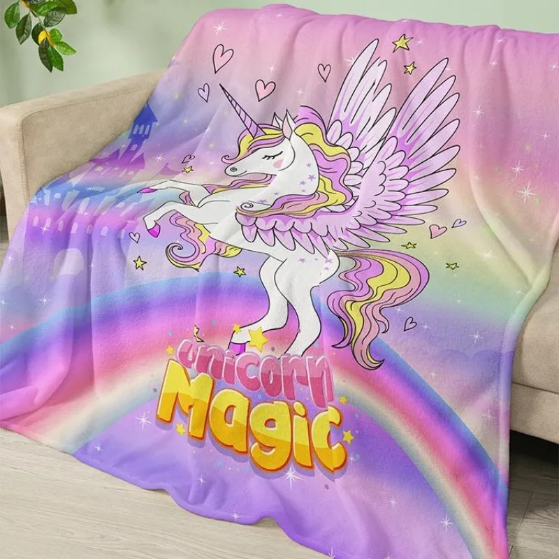 

Unicorn Series digital-printed polyester Bedroom velvet flannel soft sofa cover blanket Fleece soft sofa cover blankets for beds