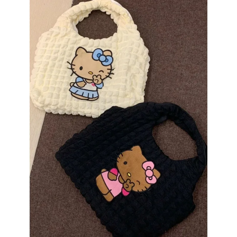 MINISO bag Hello Kitty Anime peripheral Embroidery cute high-capacity Cartoon y2k ingle shoulder bag personality cute Embroidery