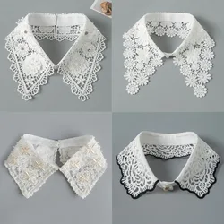 Lace Fake Collar Shirt Women White Black Lapel False Collars Woman Beading Removable Detachable Collar Neckline Faux Col