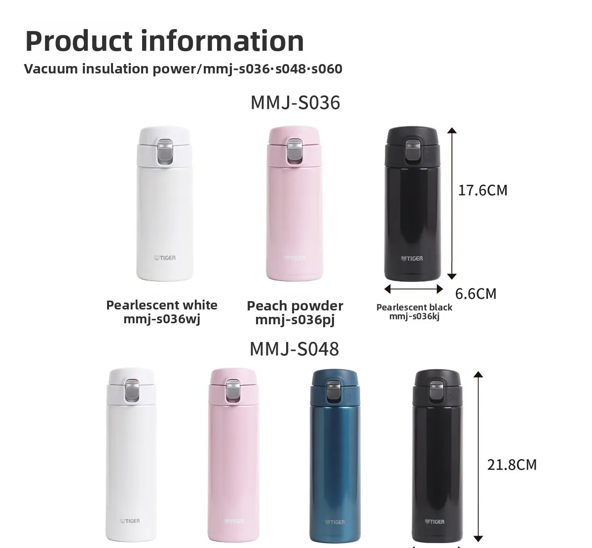 TIGER MMJ-S048 Insulated Water Bottle 480ml Lightweight Stainless Steel Thermos Mug Leakproof For Driving And Short Trips tools