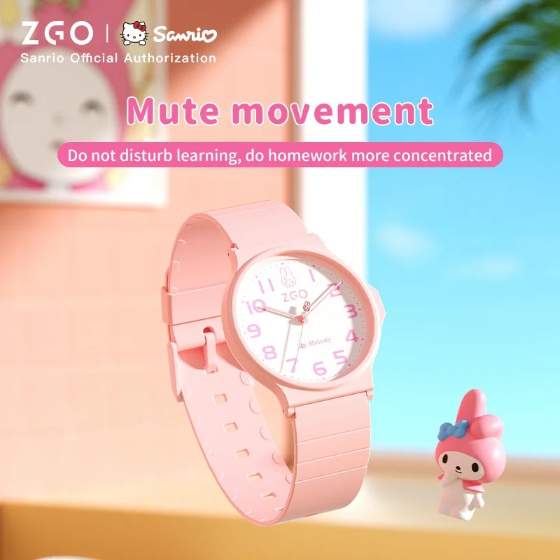 ZGO Sanrio Melody Watch para crianças e estudantes, simples, à prova d'água, quartzo rosa, relógio presente 8522