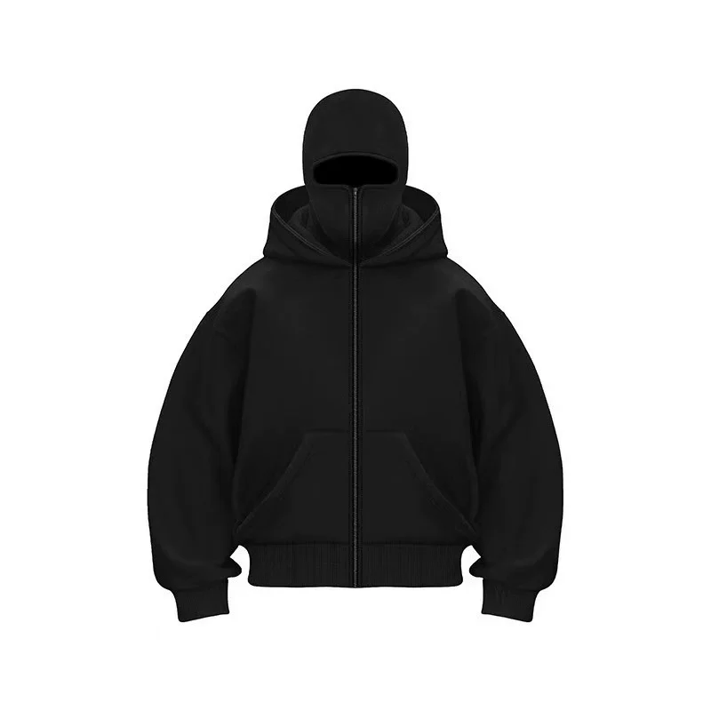 Herren/Damen Balaclava Y2K Gothic Harajuku Herbst-Winter-Strickjacke Doppel-Kapuzenpullover Herren-Hoodie Maske Reißverschluss Sportbekleidung – Detail 4