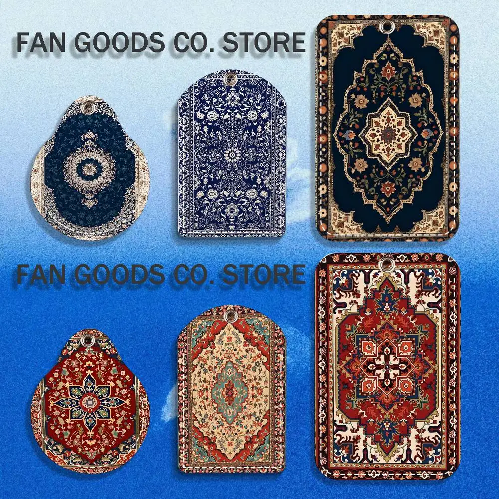 Persian Rug Carpet PU Leather Card Holder Keychain Key Ring Door Lock Access Tag ID Access Card Air Tag Case Keychain Card