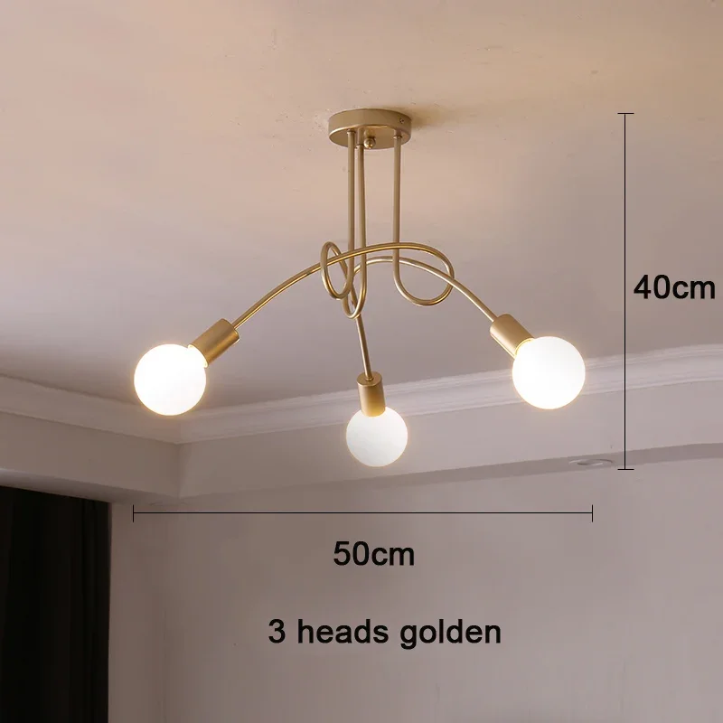 Modern Retro Wrought Iron Room Ceiling Lamp Northern Europe Simple Creative  Bent Study Bedroom Living Children Light Fixtures