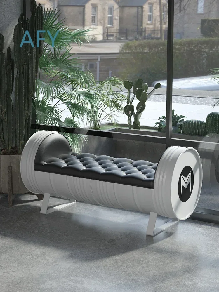 Industrial Style Bench Booth for Retro American Bar KTV Sofa Oil Drum Clothing Store Shoe Try Stool Creative Seating