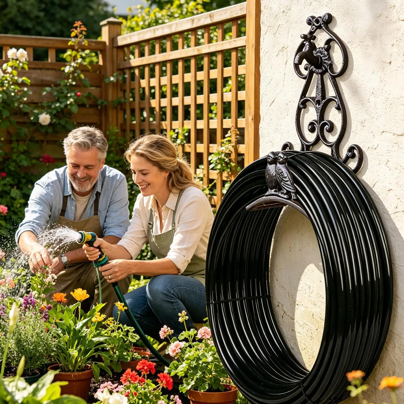Hose Holder Bird Design Hanger Iron Ornament Wall Mount Hose Hanger for Indoor Courtyard Garden Patio Deck Fence House