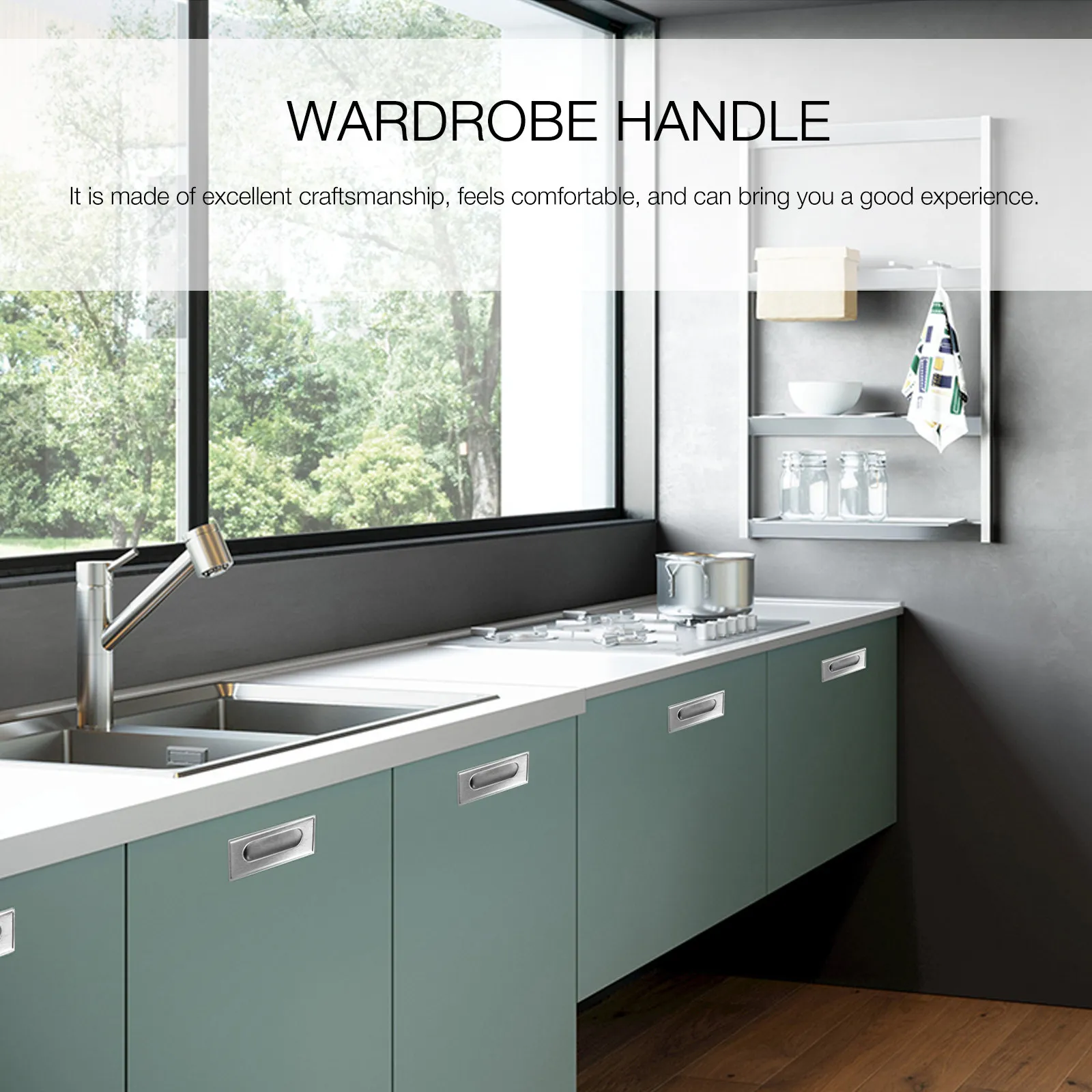6Pcs Rust Proof Stainless Steel Embedded Pull Handle Invisible Wardrobe Cabinet Door Handle for Home Furniture Easy Install