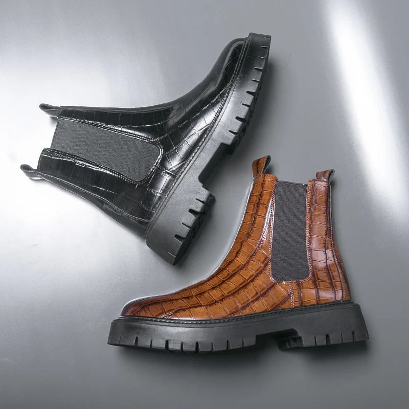 

Men's thick soled boots Fashion autumn and winter styles Work Business Office Outdoor casual trendy leather shoes 38-46 Hot