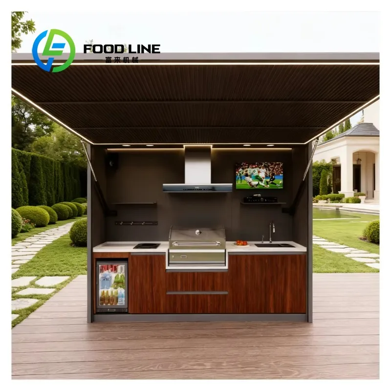 Customized Prefabricated Stainless Steel Modular Outdoor BBQ Grill Kitchen Cabinet Set with Bar Counter for Outdoor Camping