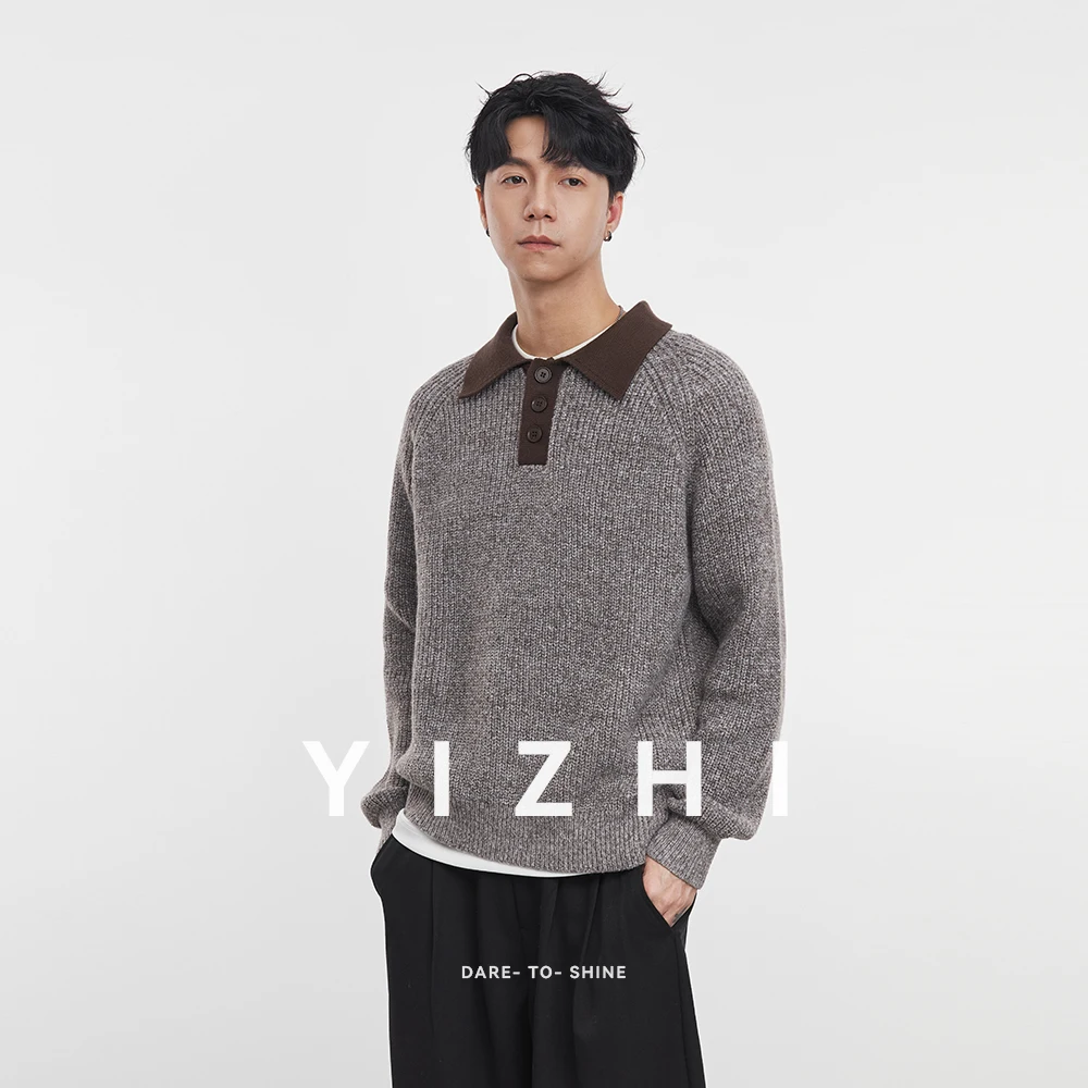 American Retro Long Sleeve Henley Collar Sweater 2025 Autumn Winter New Fashion Men's Long Sleeve Sweater Top Men Polo Shirt