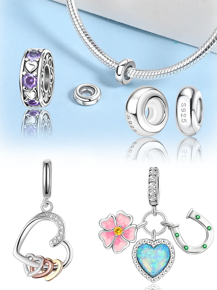 Charms Plata Horseshoe Heart Flower Silver Plated For Charms Silver Plated Original Bracelet for Jewelry Making