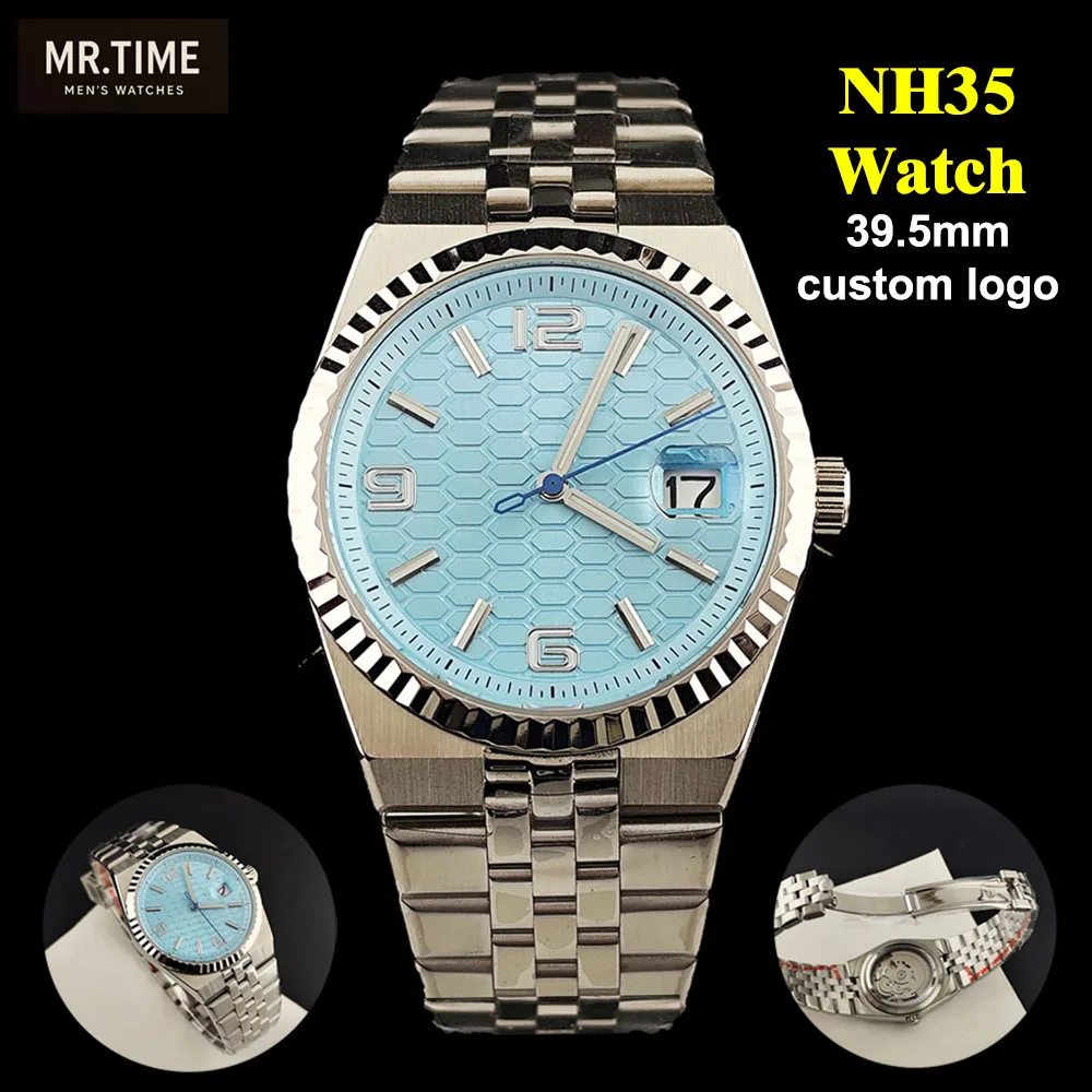 Hot NH35 Watch 39.5mm Case Road shaped Dial Blue Light Dial Men's Watch Customized Logo Suitable for NH35 Movement Watch