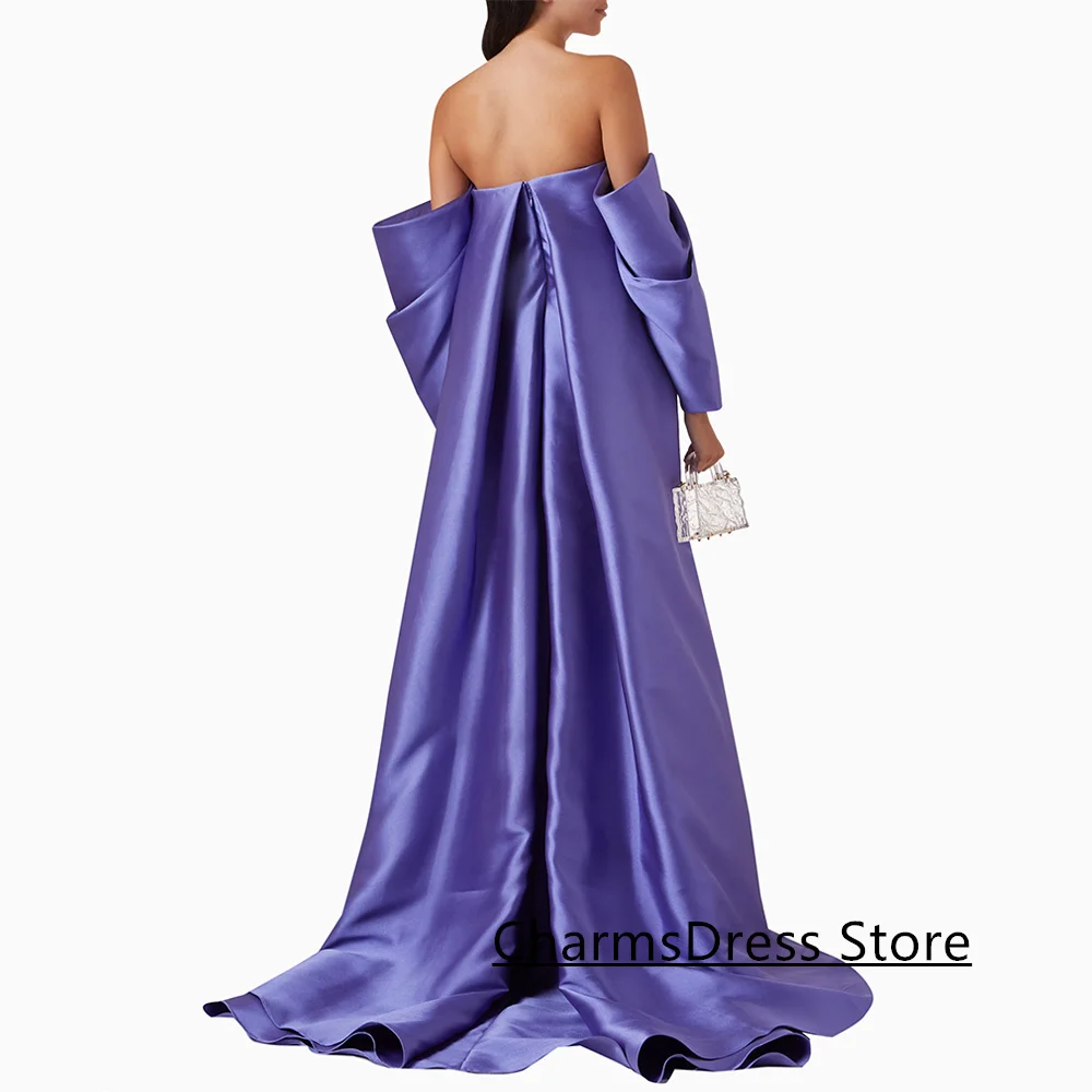 Prosta suknia wieczorowa dostosowana bez ramiączek z zakładką na ramieniu tren typu Sweep arabskie sukienki imprezowe lawendowa suknia balowa dla kobiety