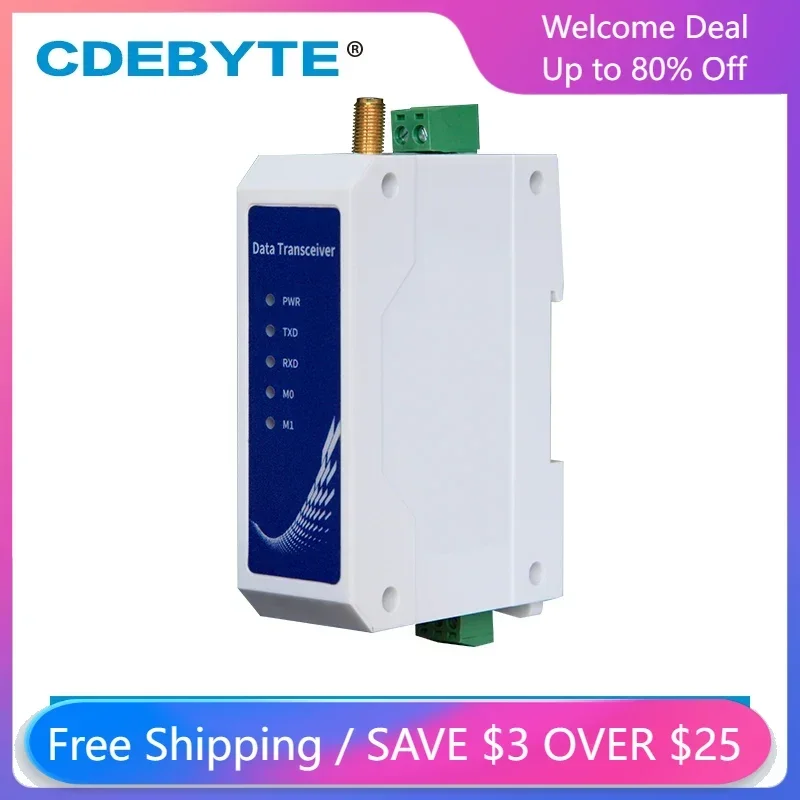 433MHz RS485 LoRa ModBus Wireless Data Transmission Digital Radio 20dBm GFSK Long Range 1km Din-Rail Prevent Fire Module SMA-K