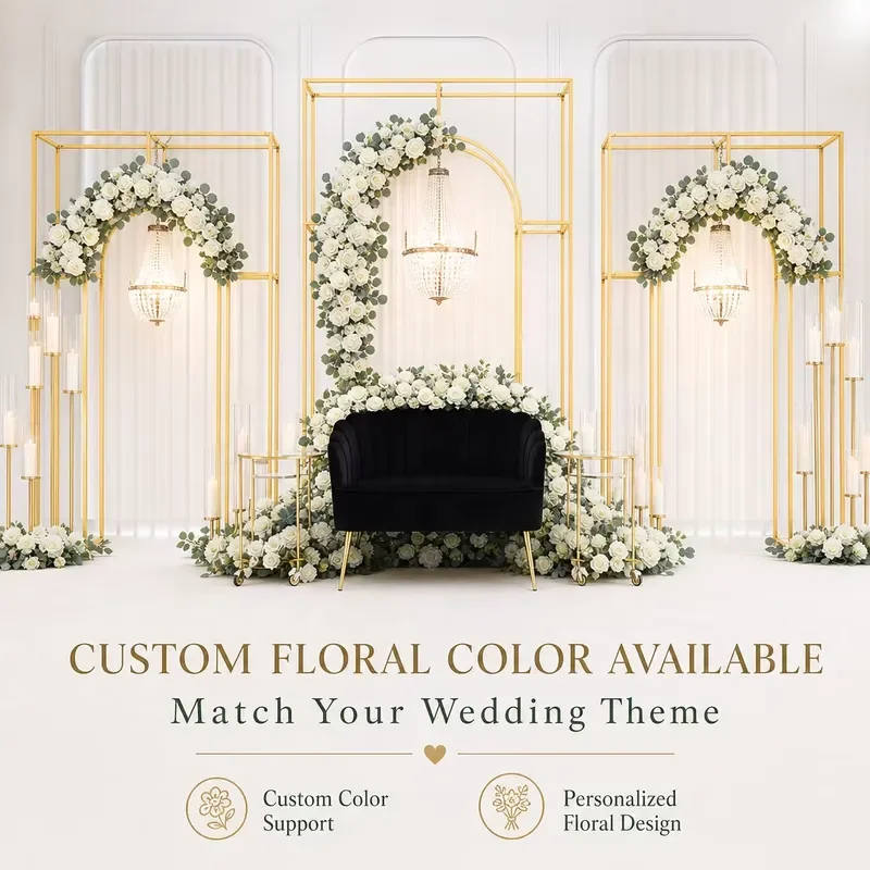 Hot Wedding Props Iron Screen Wedding Stage Layout Gold Metal Arch Welcome Area Decorative Background Frame