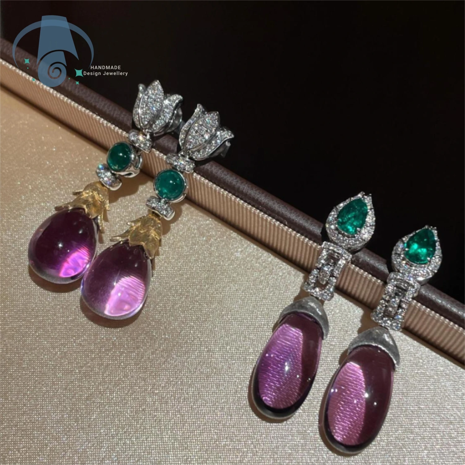 Luxury Purple Crystal Imitation Jade Earrings High End Flash Zircon Sparkle Studs for Women Party Club Daily Wear Fashion