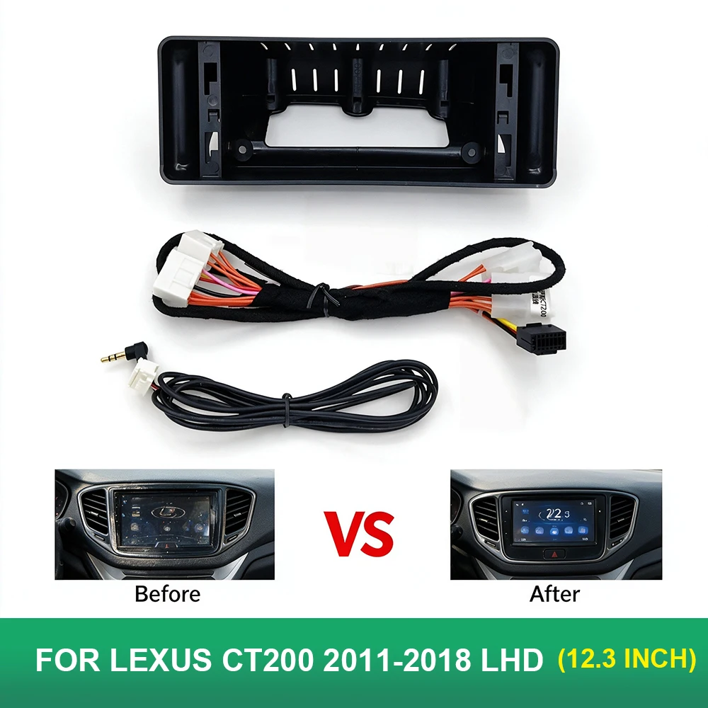 Car Radio Fascia Frame Wiring Harness Cable For Lexus CT200 2011‑2018 LHD 12.3 Inch Android Stereo Installation Dash Panel Kit