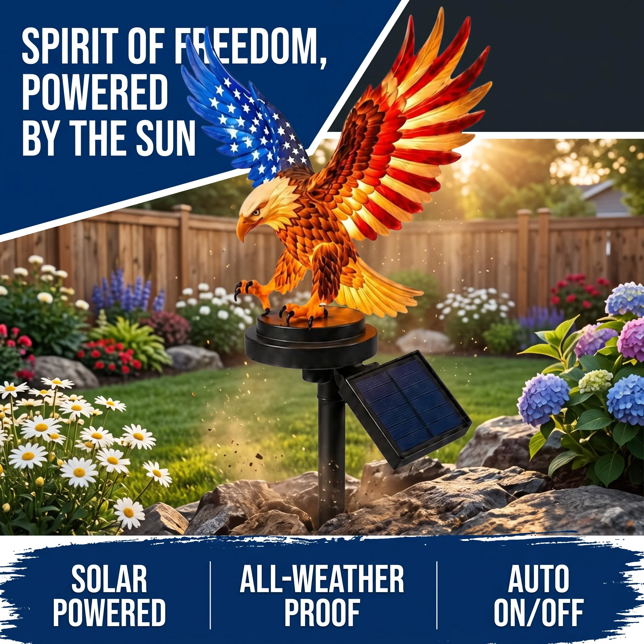 Solar Eagle Garden Light Waterproof Solar Powered Eagle Figurine Stake Lights 4th of July Decorations for Lawn Patio Yard Patri