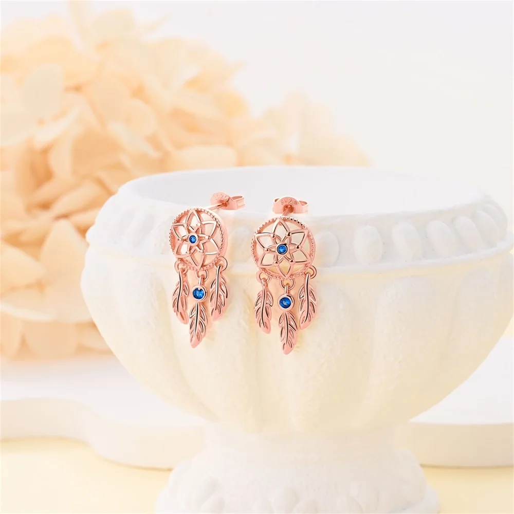 925 Silver Dream Catcher Earrings Women's Wedding Bride Girlfriend Birthday Gift Heart Buckle - view 2