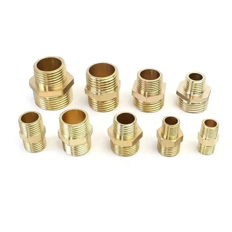 Brass Hex Nipple Fitting Pipe Connector Quick Adapter Male To Male 1/8 1/4 3/8 1/2 Reducing Connector for Hose Connection