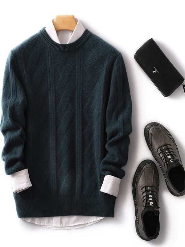 

Thickened Pure Wool Cashmere Sweater Half High Collar Men's Knitted Warm Winter Sweater Casual Business Casual Style Long Sleeve