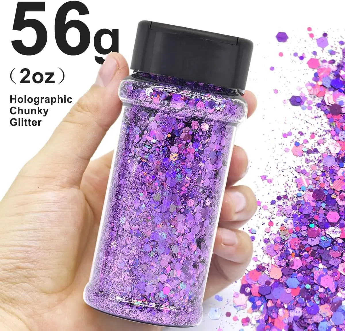 Silberner holografischer Nagelglitzer – 2 Unzen Glitzermischung, grober Glitzer, große Farben im Shaker, Nagelglitzerdekoration – Detail 16