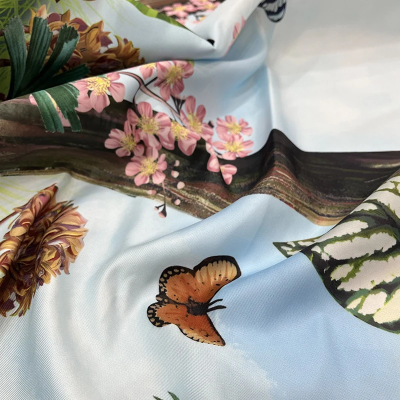 European Fashion Show Pure Cotton Printed Fabric with Plant Butterfly Pattern High end Customized Fabric