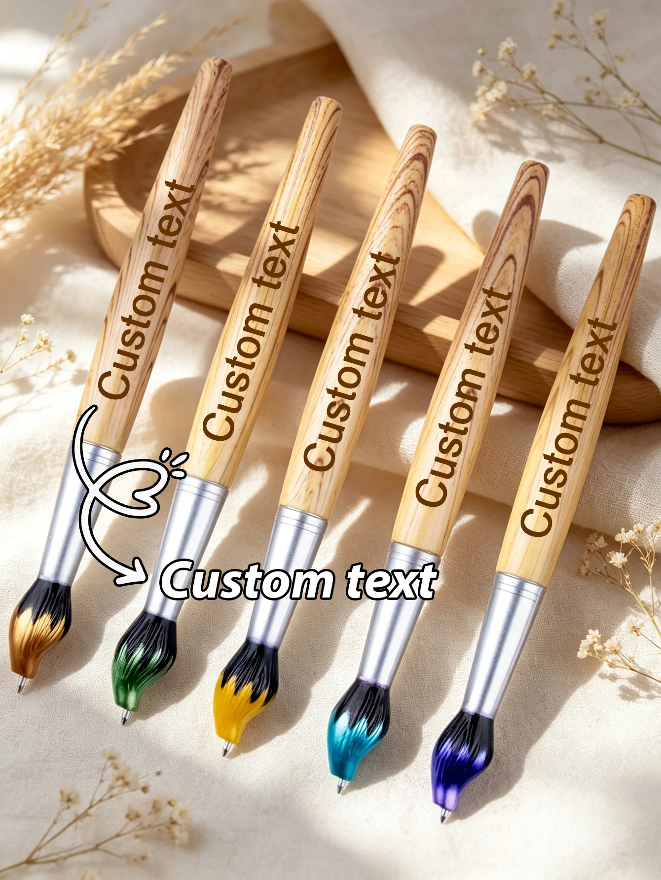Personalized Wooden Calligraphy Brush And Ballpoint Pen Customized Name Engraving Stationery Gift for Art Student Teachers Thank